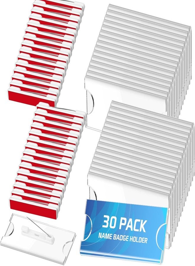 Shuban 30 Pieces Name Badges with Pins for School Work Name Badge Holder for Clothes Clear Acrylic Sign Display Holder DIY Blank Id Holders Printable Name Label for Work Business Classroom - Image 1