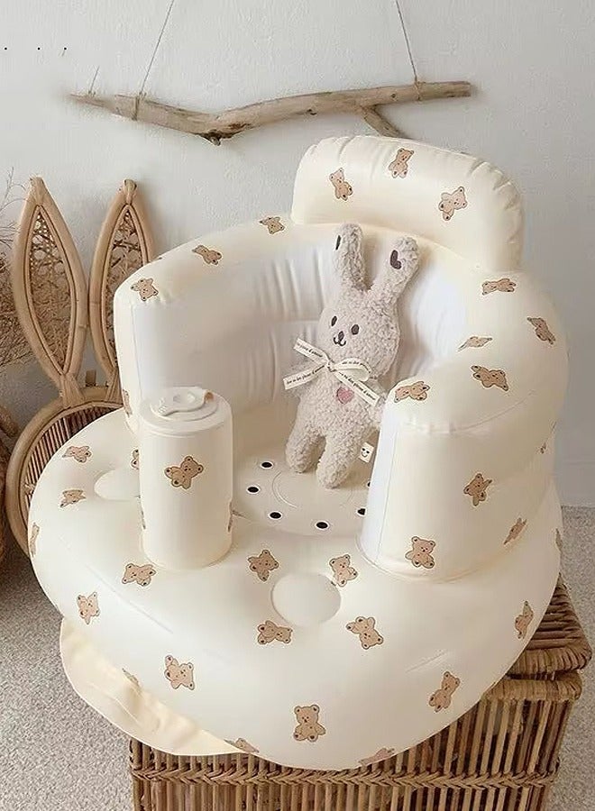 Bukela Baby Inflatable Seat for Babies 3 Months and Up, Toddler Floor Seats for Sitting Up, Built in Air Pump Baby Seats for Kids, Blow Up Baby Chair with Back Support, Suitable for Home, Swimming Pool, Picnic - Cute Bear - Image 1