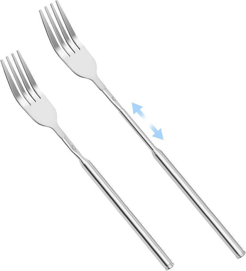 OXDFK 2 PCS Extendable Fork, Telescopic Stainless Steel Fork Set, Expandable Extension Spoon to 25.43 In Tableware, for BBQ Dinner Fruit Dessert - Image 1