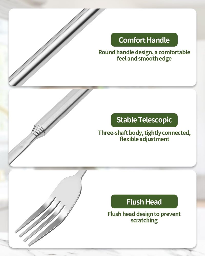 OXDFK 2 PCS Extendable Fork, Telescopic Stainless Steel Fork Set, Expandable Extension Spoon to 25.43 In Tableware, for BBQ Dinner Fruit Dessert - Image 3