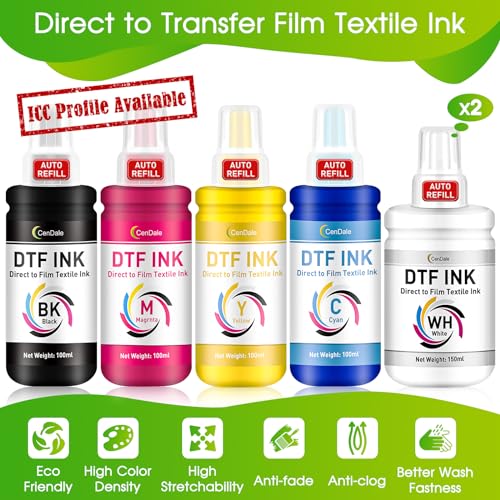 CenDale Upgraded Auto-Fill DTF Ink - 700ML DTF Transfer Ink for Epson ET-8550 ET-8500 Printers, Heat Transfer Printing Ink Set 100ml x 4 CMYK, 150 x 2 White (Anti-UV/ICC-Free) - Image 3
