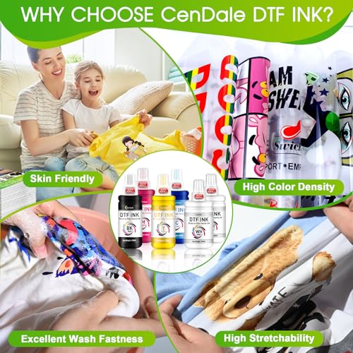 CenDale Upgraded Auto-Fill DTF Ink - 700ML DTF Transfer Ink for Epson ET-8550 ET-8500 Printers, Heat Transfer Printing Ink Set 100ml x 4 CMYK, 150 x 2 White (Anti-UV/ICC-Free) - Image 5