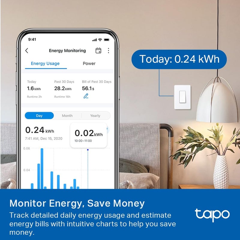 tapo TP-Link Tapo Smart Switch, Single-Pole/3-Way/4-Way, Matter Compatible, Energy Monitoring, Neutral Wire Required, Works with Alexa, Siri, Google Home, SmartThings, UL Certified, 2.4GHZ Wi-Fi, Tapo S515 - Image 4