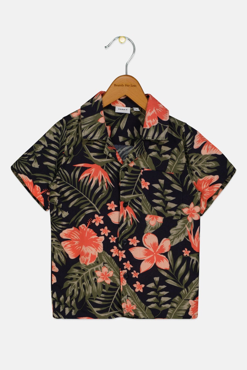 NAME IT Toddlers Boy Short Sleeves Floral Print Shirt, Multicolor - Image 1