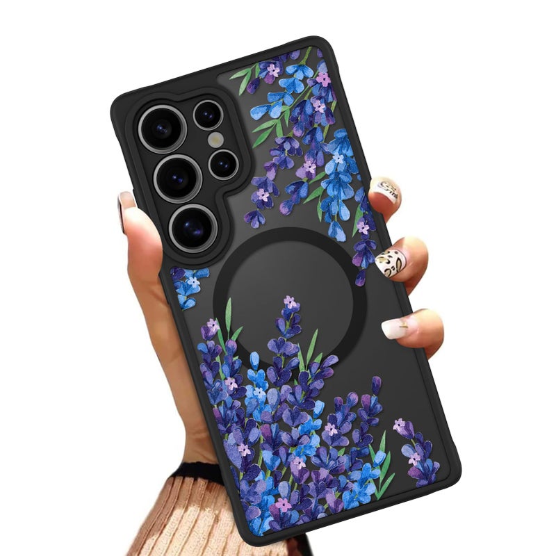 OOK Case Fit for Samsung Galaxy S25 Ultra 6.9 Inch (Wireless Charging Compatible) Purple Floral Flowers Lavender Phone Cover Soft TPU + Hard PC Anti-Scratch Shockproof Magnetic Case for Women - Image 1