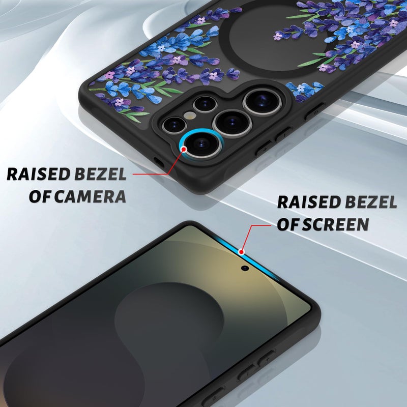 OOK Case Fit for Samsung Galaxy S25 Ultra 6.9 Inch (Wireless Charging Compatible) Purple Floral Flowers Lavender Phone Cover Soft TPU + Hard PC Anti-Scratch Shockproof Magnetic Case for Women - Image 3