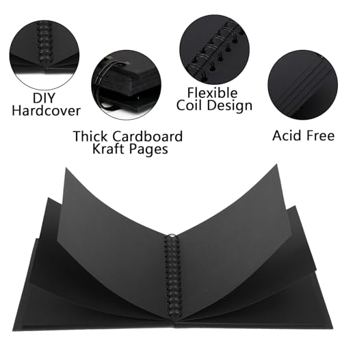 Yopih 7 x 7 Inch DIY Scrapbook Photo Album Hardcover Kraft Blank Page Acid-Free 40 Pages (20 Sheets) Memory Book for Wedding Anniversaries Family Baby Memories Small Scrapbooking Projects, Black - Image 5