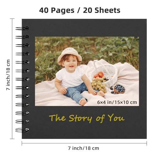 Yopih 7 x 7 Inch DIY Scrapbook Photo Album Hardcover Kraft Blank Page Acid-Free 40 Pages (20 Sheets) Memory Book for Wedding Anniversaries Family Baby Memories Small Scrapbooking Projects, Black - Image 2