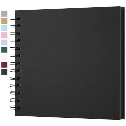 Yopih 7 x 7 Inch DIY Scrapbook Photo Album Hardcover Kraft Blank Page Acid-Free 40 Pages (20 Sheets) Memory Book for Wedding Anniversaries Family Baby Memories Small Scrapbooking Projects, Black - Image 1