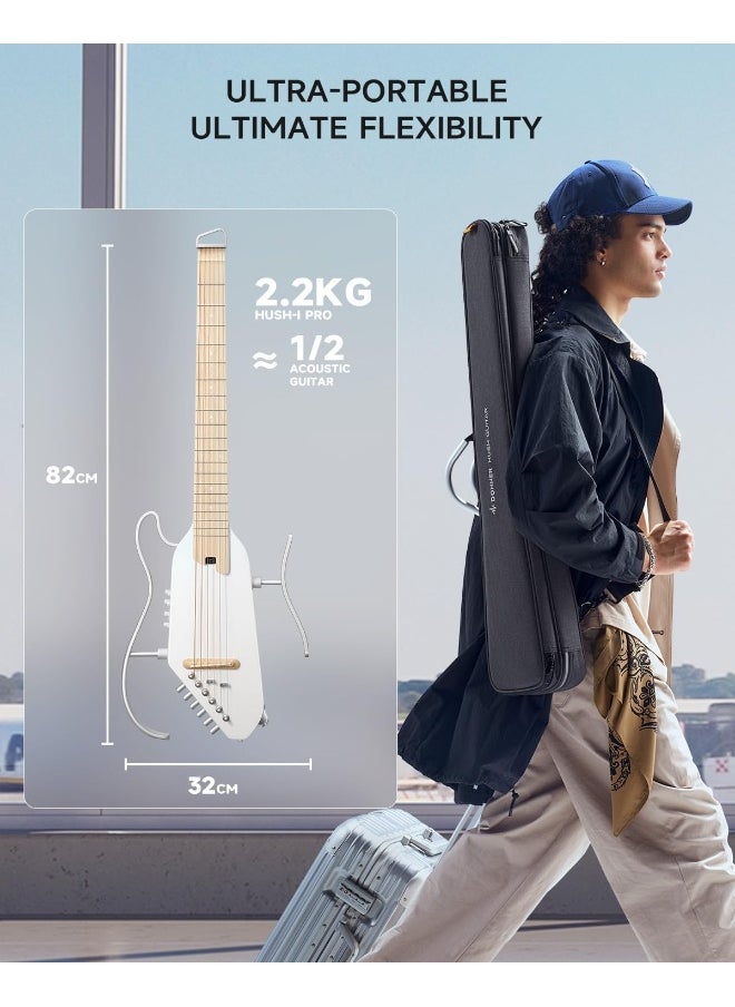 Donner - DONNER HUSH I PRO Travel Guitar Acoustic Electric Guitar - Pearlescent White - Image 1