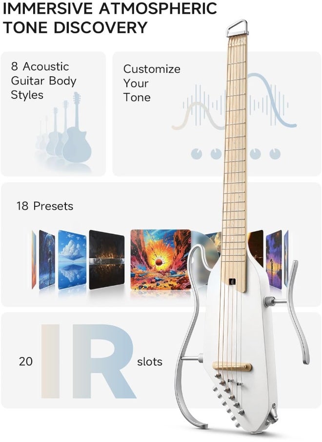 Donner - DONNER HUSH I PRO Travel Guitar Acoustic Electric Guitar - Pearlescent White - Image 1