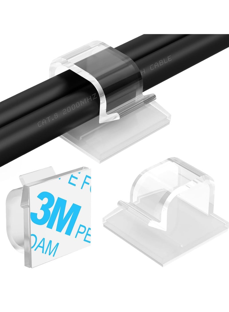 Adhesive Cable Clips Clear 100Pcs Small 8mm, Wall Wire Holder for Cord Cable Organizer for Cord Cable Clamp Management Clip Under Desk, Clear Light Clip Hook for Outdoor String Light - Image 1