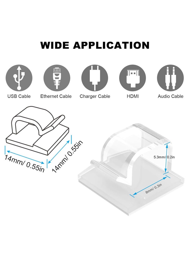 Adhesive Cable Clips Clear 100Pcs Small 8mm, Wall Wire Holder for Cord Cable Organizer for Cord Cable Clamp Management Clip Under Desk, Clear Light Clip Hook for Outdoor String Light - Image 2
