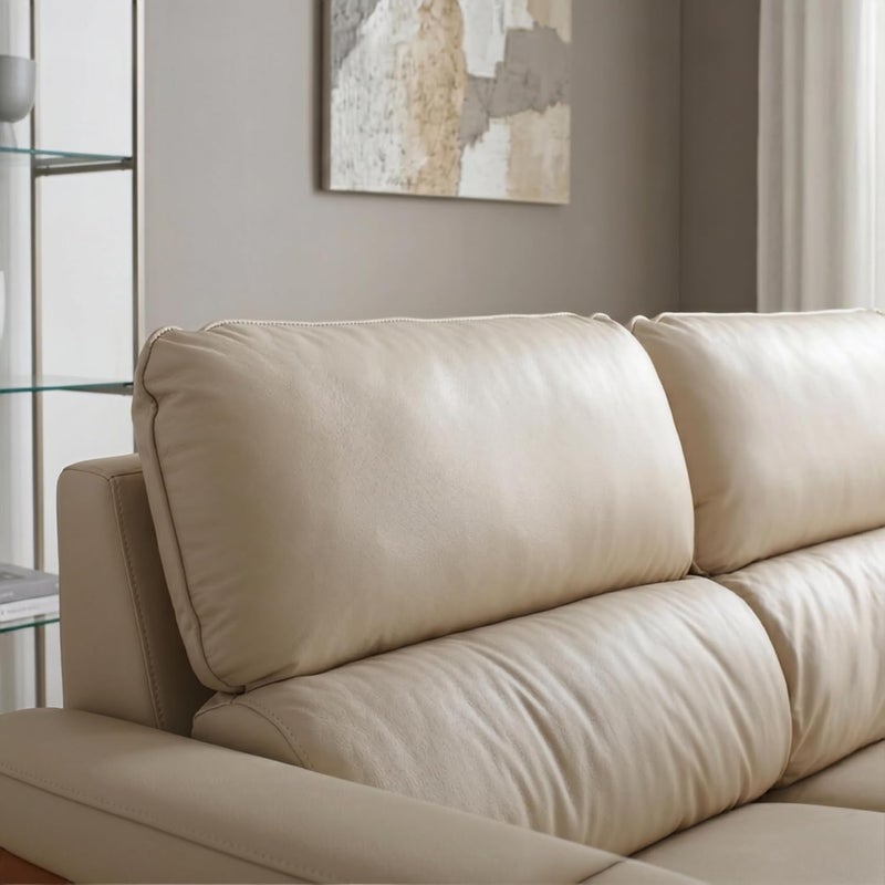 Modern 3 Seater Sofa - Premium Faux Leather Upholstered Couch with High Backrest and Slim Metal Legs - Contemporary Triple Seater Settee for Living Room, Office, and Reception (Beige Brown) - Image 5