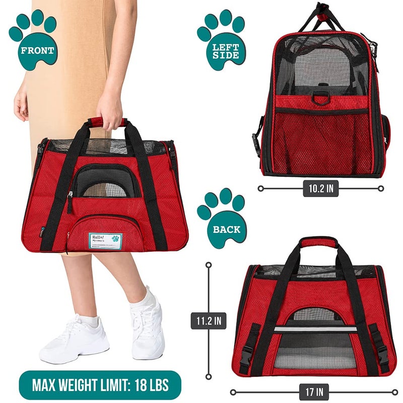 PetAmi Airline Approved Pet Carrier for Cat, Soft Sided Dog Carrier for Small Dogs, Cat Travel Supplies Accessories for Indoor Cats, Ventilated Pet Carrying Bag Medium Large Kitten Puppy, Small Red - Image 2