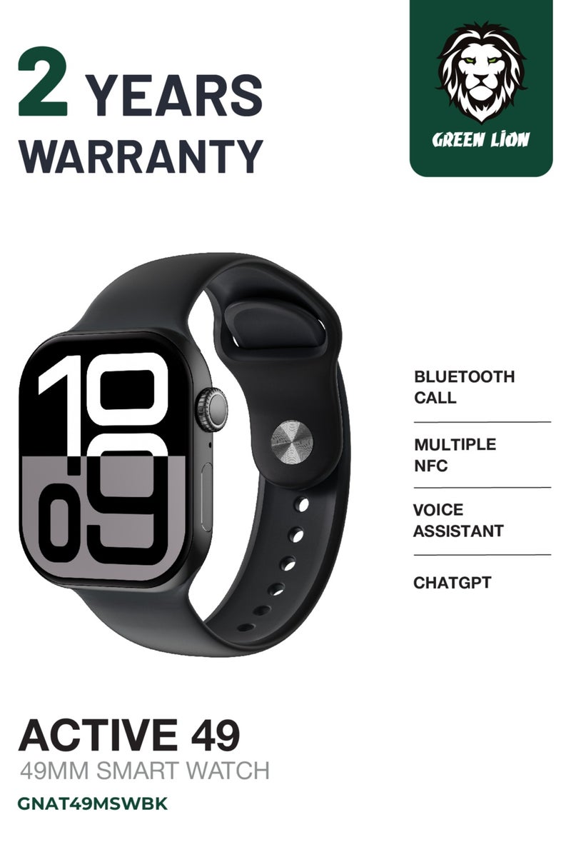 GREEN LION Active 49MM Smart Watch / Display 2.11-inch IPS / Storage 1GB Flash / Bluetooth Call / Games / Dynamic Island /Thermometer / Heart rate / E-Book / Compass / ChatGPT - Black - Image 1