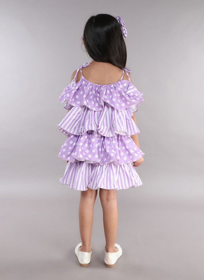 PinkChick Lavender Polka Dot Striped Layered A-Line Dress for Girls - Image 5
