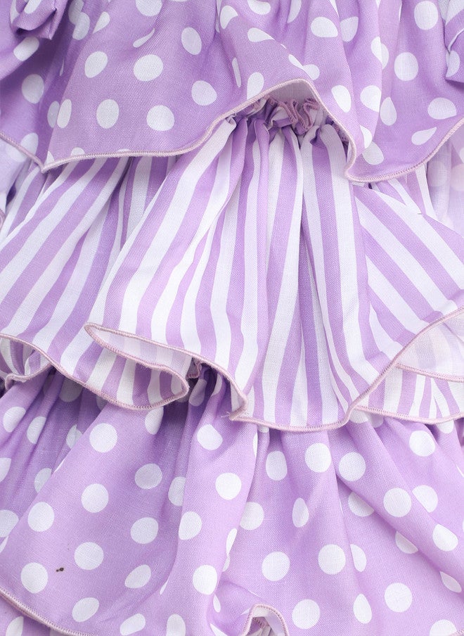 PinkChick Lavender Polka Dot Striped Layered A-Line Dress for Girls - Image 2