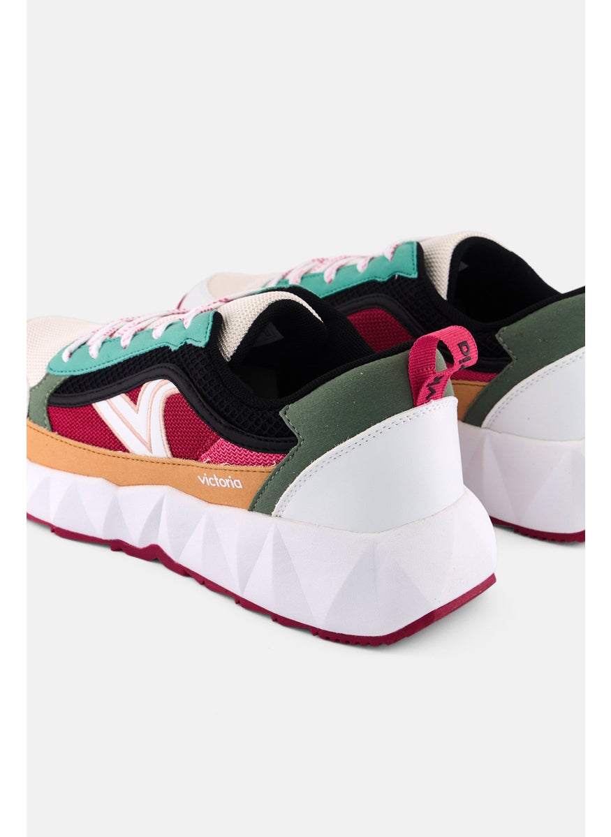 Victoria - Women Colorblocked Lace Up Casual Shoes, White - Image 1