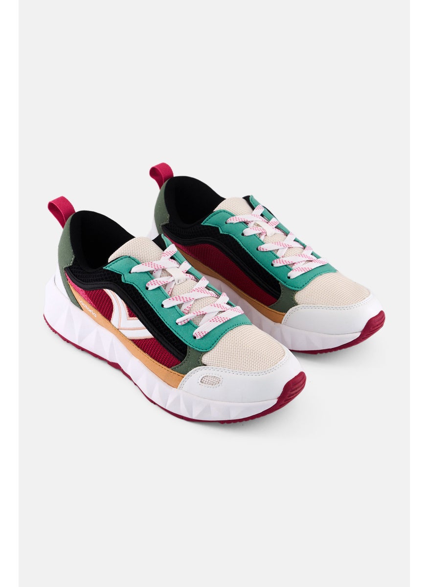 Victoria - Women Colorblocked Lace Up Casual Shoes, White - Image 1