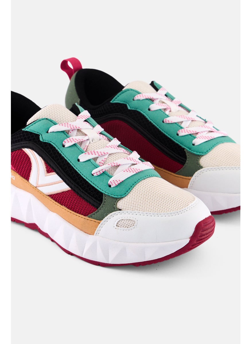 Victoria - Women Colorblocked Lace Up Casual Shoes, White - Image 1
