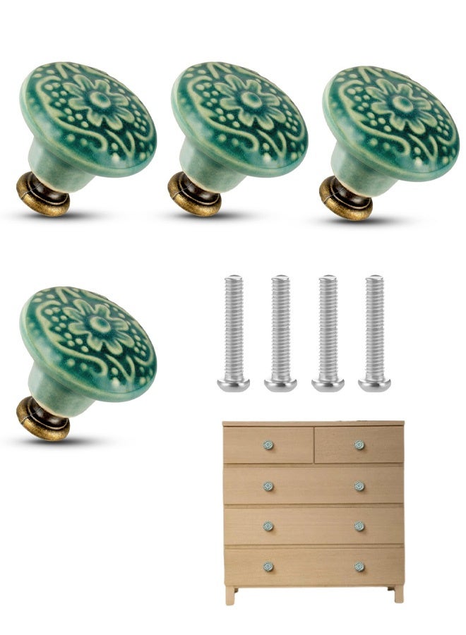 4 Pcs Vintage Flower Cabinet Knobs, Decorative Furniture Knobs with Mounting Screws for Cupboard Drawer Closet Door - Image 1