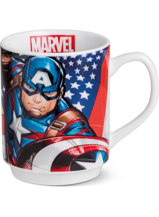 EGAN Marvel Captain America Stacking Cup, 350 ml – Porcelain Coffee Mug Featuring Spider-Man, Captain America, Hulk, Iron Man & Thor – Dishwasher & Microwave Safe (350ml, CAPTAIN AMERICA) - Image 1