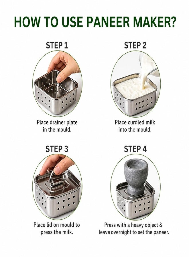 Dangfly Stainless Steel Paneer Maker Mould with Lid| Square Paneer & Tofu Press | Whey Separator for Homemade Paneer, Tofu & Cheese | Easy to Use, Rust-Free & Durable (250 ML) - Image 4