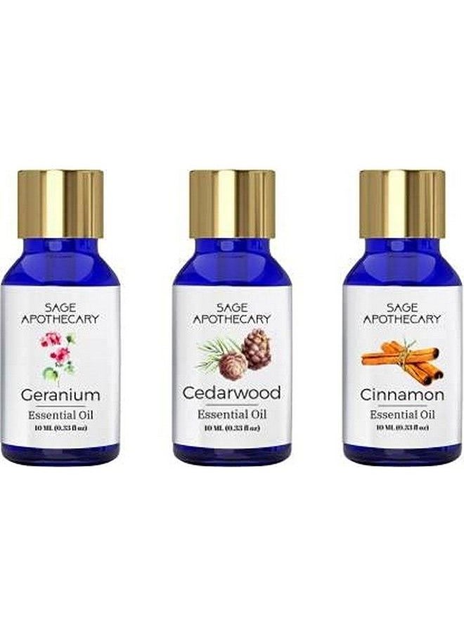 Sage Apothecary - Essential Oil Geranium Cedarwood & Cinnamon ¦Essential Oil Combo 3 In 1 Pack ; 100% Pure 10Ml - Image 1