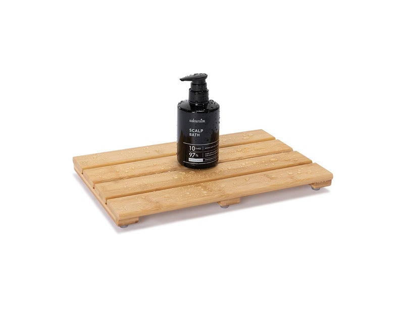 PELYN Small Bamboo Bath Mat  Compact Wooden Shower Floor Mat for Small Bathroom RV or Tight Spaces NonSlip Quick Dry Easy to Clean Indoor Outdoor Use 158 x 102 by PELYN