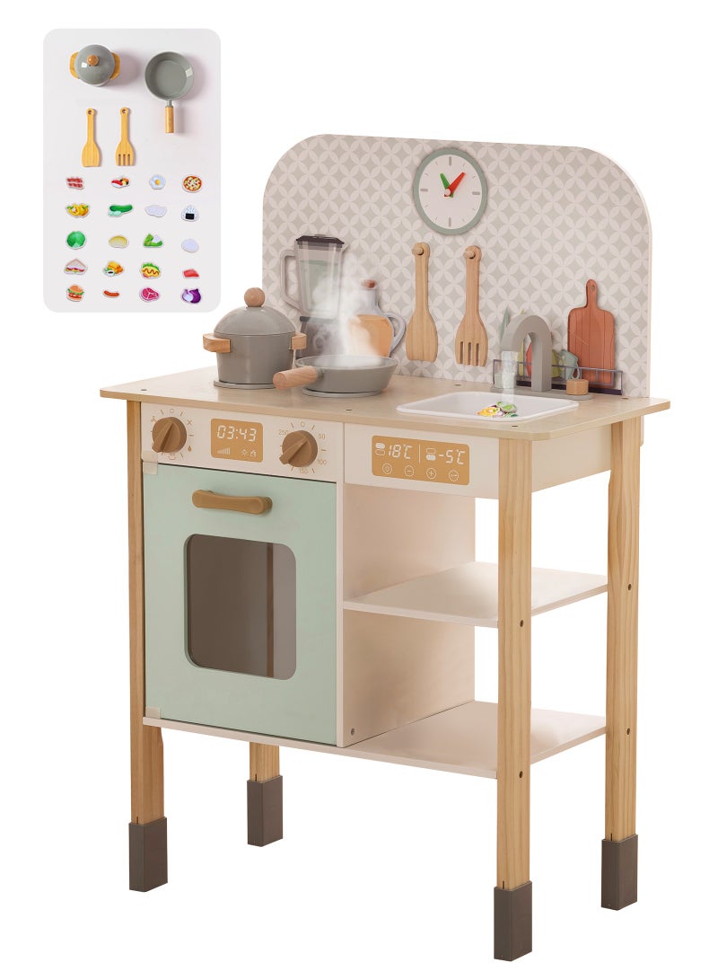 واسيانور ملعب مطبخ للأطفال الصغار، مجموعة لعب مطبخ خشبي، مجموعة طعام مطبخ للأطفال مع أدوات طهي ABS، الأطعمة الافتراضية، الميكروويف، الميناء، الشوائية، ومرفأ تخزين - محطة لعب محاكاة طهي تفاعلية لأطفال في سن من 3 إلى 5 سنوات للعب الأدوار، وتطوير الخيال والابداع، هدية عيد الميلاد مثالية للبنات - Image 1