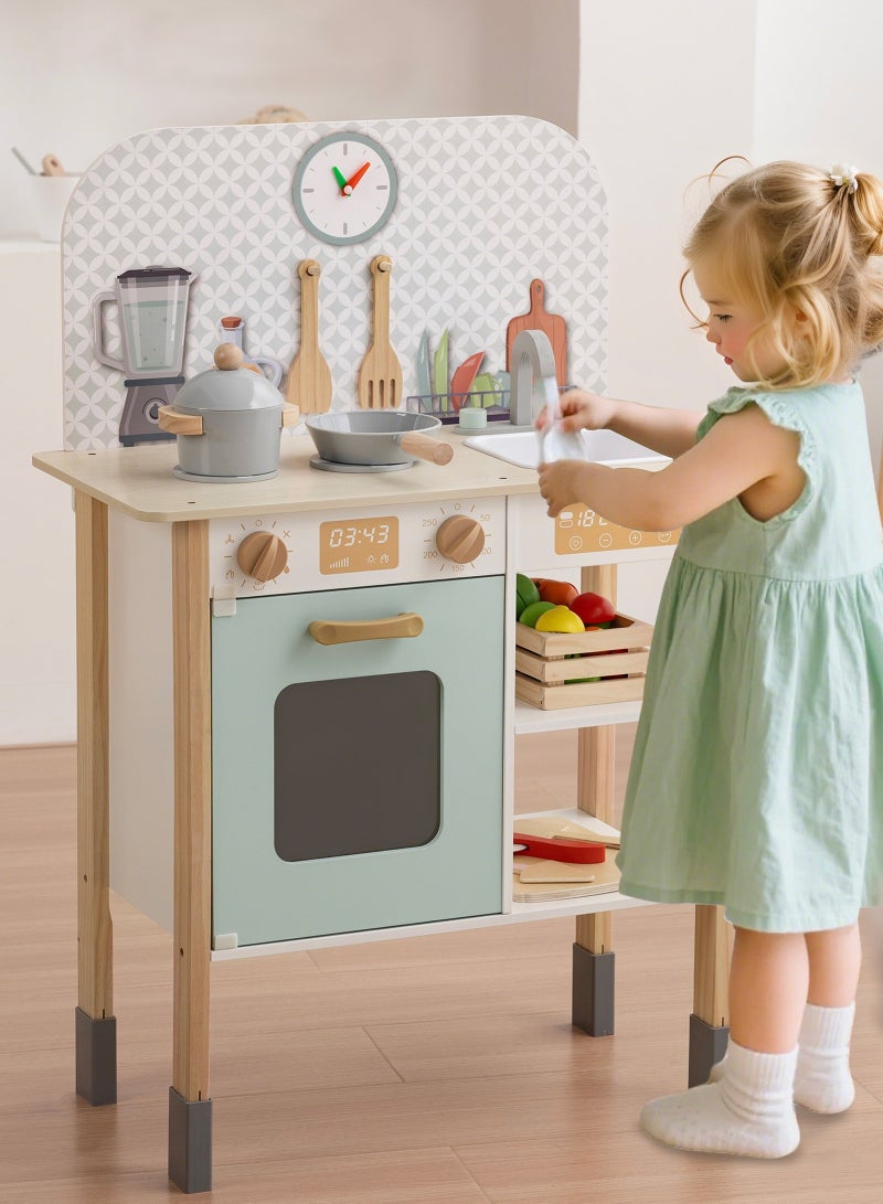 واسيانور ملعب مطبخ للأطفال الصغار، مجموعة لعب مطبخ خشبي، مجموعة طعام مطبخ للأطفال مع أدوات طهي ABS، الأطعمة الافتراضية، الميكروويف، الميناء، الشوائية، ومرفأ تخزين - محطة لعب محاكاة طهي تفاعلية لأطفال في سن من 3 إلى 5 سنوات للعب الأدوار، وتطوير الخيال والابداع، هدية عيد الميلاد مثالية للبنات - Image 2