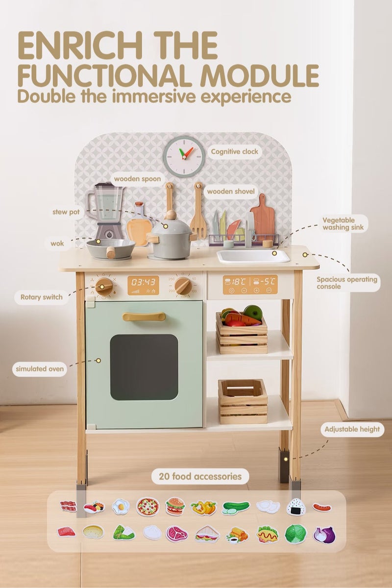واسيانور ملعب مطبخ للأطفال الصغار، مجموعة لعب مطبخ خشبي، مجموعة طعام مطبخ للأطفال مع أدوات طهي ABS، الأطعمة الافتراضية، الميكروويف، الميناء، الشوائية، ومرفأ تخزين - محطة لعب محاكاة طهي تفاعلية لأطفال في سن من 3 إلى 5 سنوات للعب الأدوار، وتطوير الخيال والابداع، هدية عيد الميلاد مثالية للبنات - Image 3