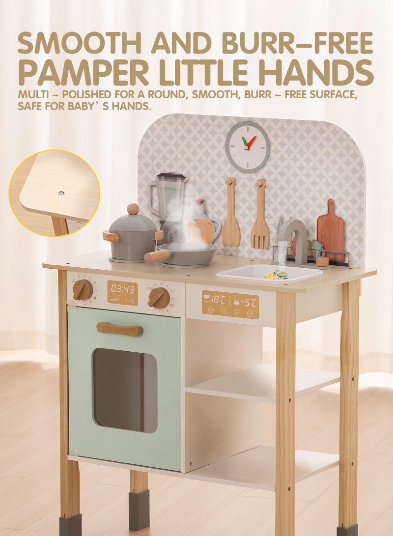 واسيانور ملعب مطبخ للأطفال الصغار، مجموعة لعب مطبخ خشبي، مجموعة طعام مطبخ للأطفال مع أدوات طهي ABS، الأطعمة الافتراضية، الميكروويف، الميناء، الشوائية، ومرفأ تخزين - محطة لعب محاكاة طهي تفاعلية لأطفال في سن من 3 إلى 5 سنوات للعب الأدوار، وتطوير الخيال والابداع، هدية عيد الميلاد مثالية للبنات - Image 5
