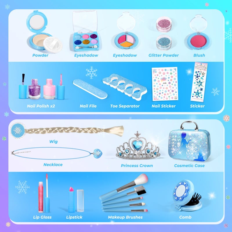 INNOCHEER Kids Makeup Kit for Girl Toys, Frozen Makeup Set for Girls, Real Washable Makeup Kit for Girls, Birthday Christmas Princess Gifts for Girls Kids Toddlers Age 3 4 5 6 7 8 9 10 11 12 Year Old - Image 3