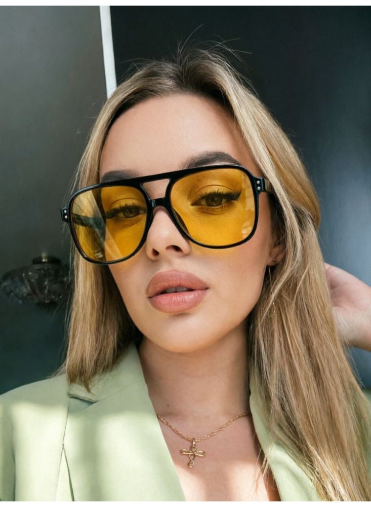نظارات شمسية نسائية بتصميم طيار ريترو بحاجز مزدوج وحماية UV400 - Image 1
