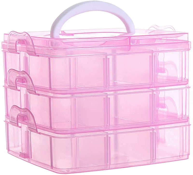 LEMBOSE 18 Grid Cells Multipurpose Clear and Transparent Plastic Storage Box with Removable Dividers | Jewelry Box Organizer Storage Container | 3 Layers - Image 1