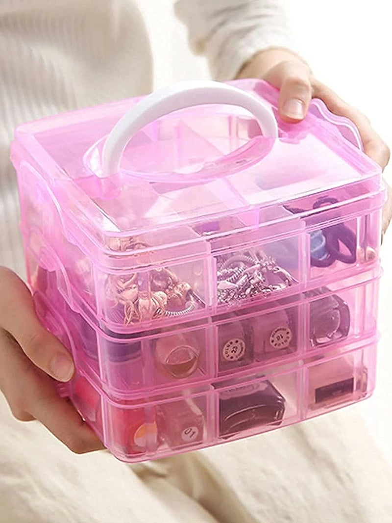LEMBOSE 18 Grid Cells Multipurpose Clear and Transparent Plastic Storage Box with Removable Dividers | Jewelry Box Organizer Storage Container | 3 Layers - Image 2