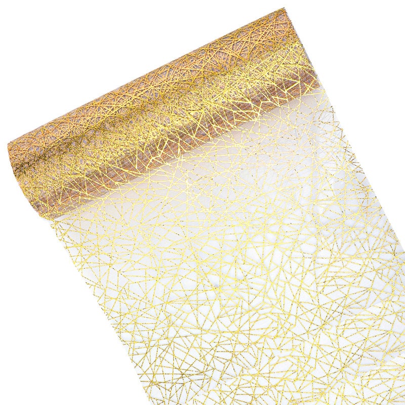 Coume Glitter Metallic Gold Table Runner Roll 11 Inch x 65 ft Thin Mesh Table Runner Rectangle Gold Party Decorations DIY Easy to Cut for Wedding Bridal Shower Baby Shower Birthday Party Graduation