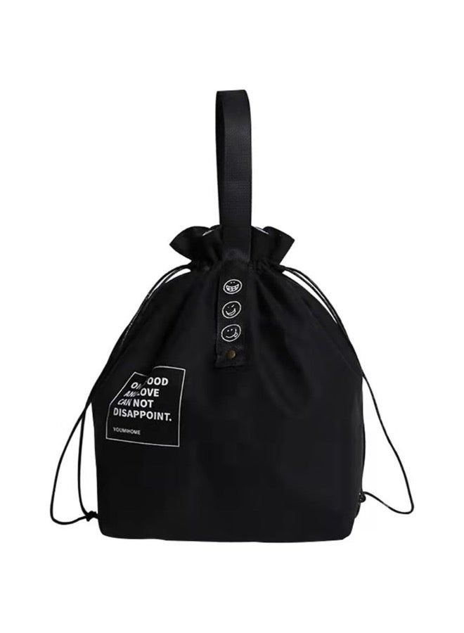 Insulated Canvas Lunch Bag - Reusable Cooler for Work, Office, Picnic & Travel - Large Capacity Drawstring Design, Black - Image 1
