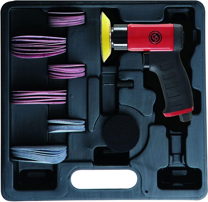 Chicago Pneumatic CP7200S Mini Random Orbital Sander Kit - 3 Inch (75 mm) Air Tool with Hook & Loop, 15,000 RPM - Image 1