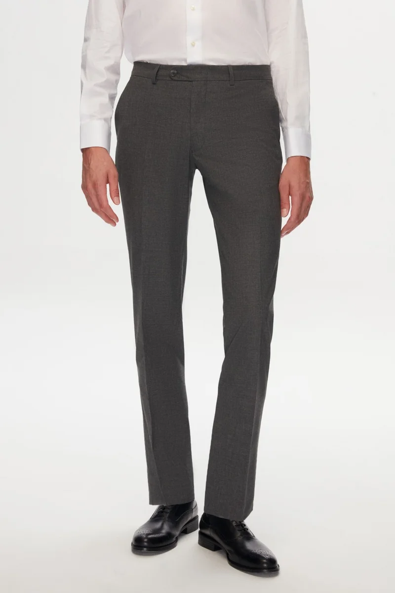 D'S DAMAT Slim Fit Gray Plain Travel Fabric Trousers 9HE03OB35320Y