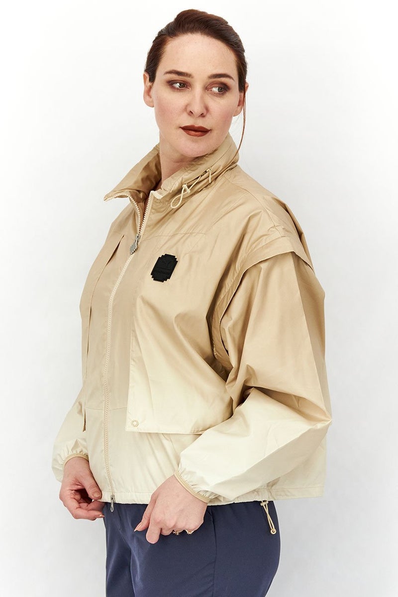 PUMA Women Mock Neckline Long Sleeve Solid Jacket, Beige  - Image 2