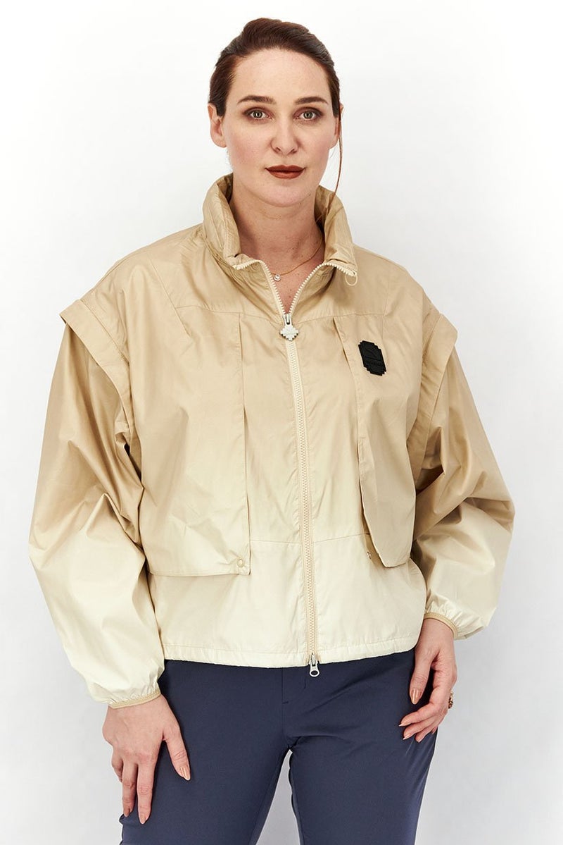 PUMA Women Mock Neckline Long Sleeve Solid Jacket, Beige  - Image 1
