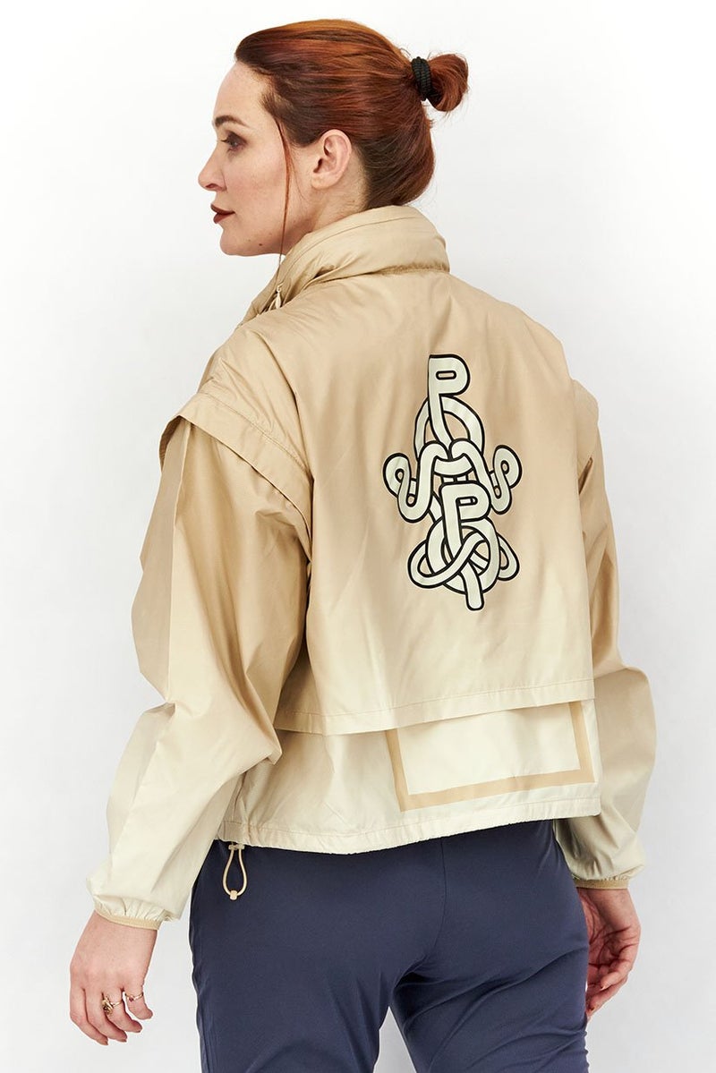 PUMA Women Mock Neckline Long Sleeve Solid Jacket, Beige  - Image 3