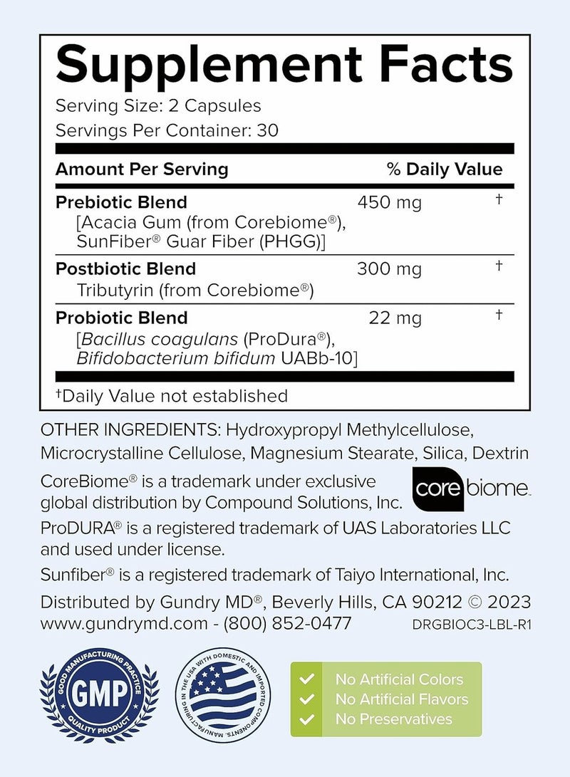 Gundry MD ® Bio Complete 3 - تركيبة ما بعد الحيوية لدعم صحة الأمعاء المثلى، كمية كافية لمدة 30 يومًا - 60 كبسولة - Image 2