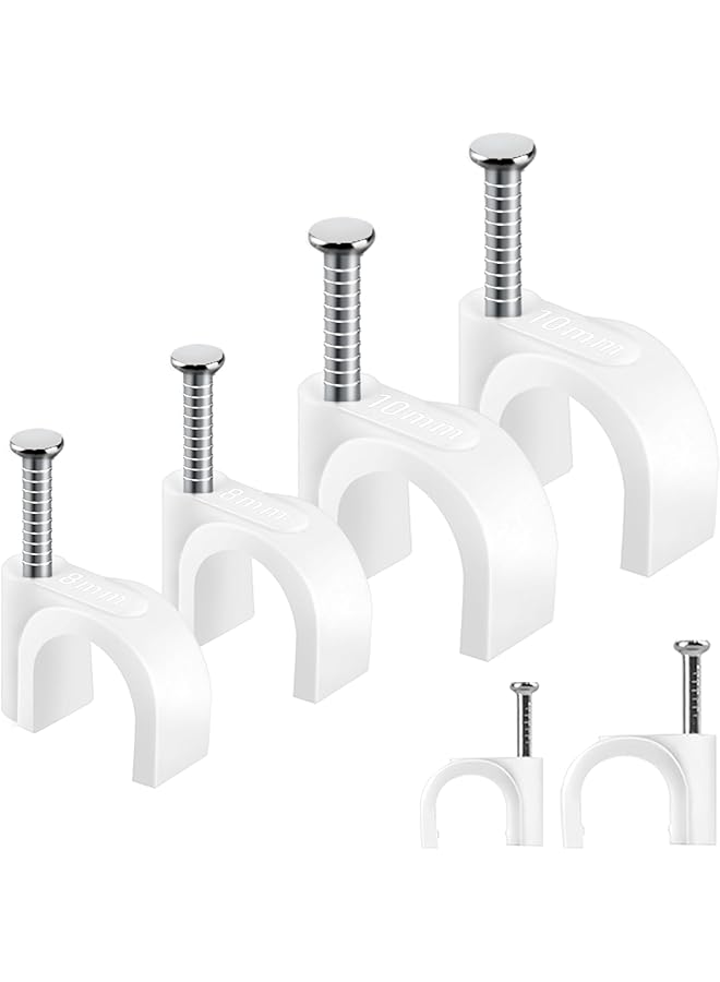 200 Pcs Cable Clips & Wire Clips Set, 8mm/10mm Nail-in Cable Clamps for Ethernet, Speaker, Electrical & Coax Cables - Cord Management Organizer with Tacks for Wall, Desk, Home and Office Use