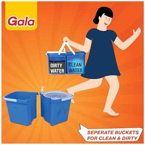 Gala Twin Bucket Spin Mop, 2 Microfiber Refills, Floor Cleaning Mop stick with Bucket, pocha for floor cleaning, Mopping Set with two buckets (white and blue) - Image 3