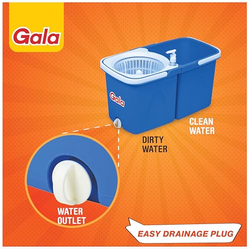 Gala Twin Bucket Spin Mop, 2 Microfiber Refills, Floor Cleaning Mop stick with Bucket, pocha for floor cleaning, Mopping Set with two buckets (white and blue) - Image 5