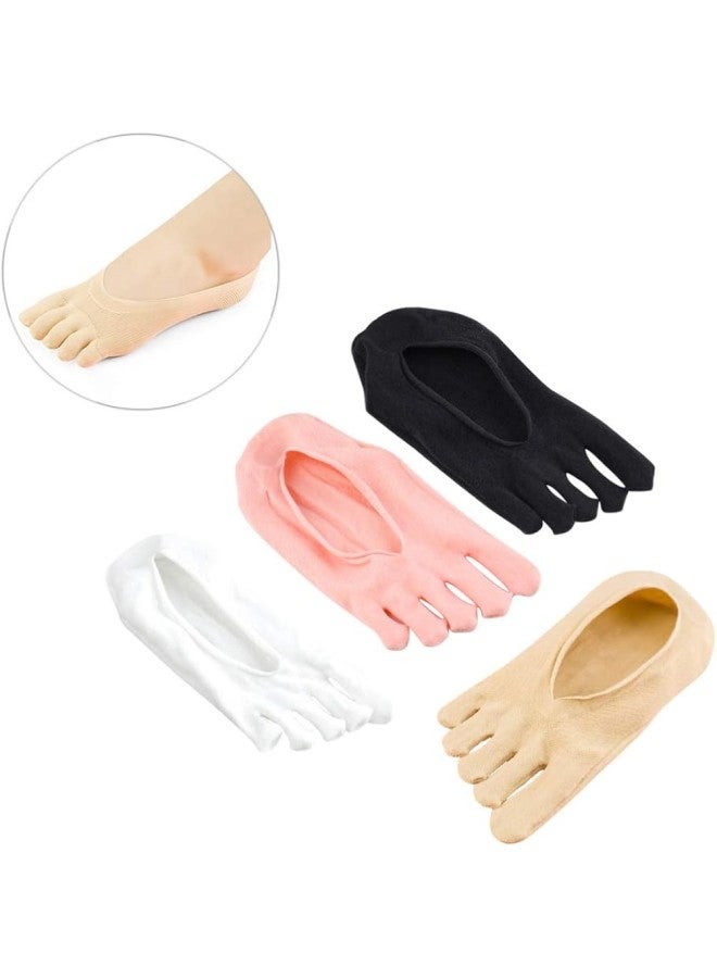 klarako 4 Pairs Yoga Socks Non Slip Five Toe Socks Pilates Barre Ballet Fitness Dance Socks for Women Men Pink Black White Skin Color - Image 3